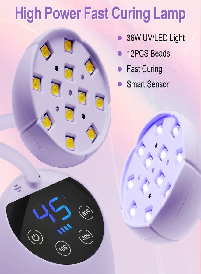 CGBE UV Nail Lamp, Cordless Gooseneck Gel x Lamp, 36W Mini Flash Cure Light, Portable USB LED Nail Light with 4 Timers & Auto Sensor for Salon Home DIY Use, Purple - Image 2